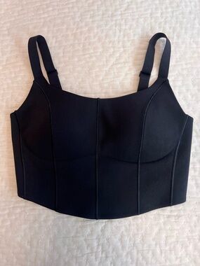Black Padded Structured Bustier Crop Top Corset Style Bralette Adjustable Straps